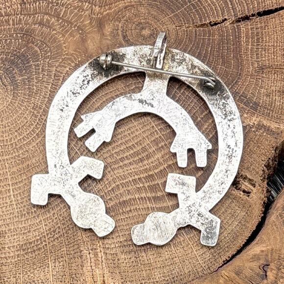 1990s Native American NAVAJO Sandcast Silver Double Yei Naja Pin Or Pendant - Picture 2 of 3